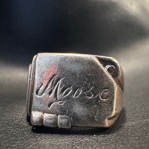 Vintage Sterling Silver “Moose” Signet Ring – Rustic Hand-Engraved